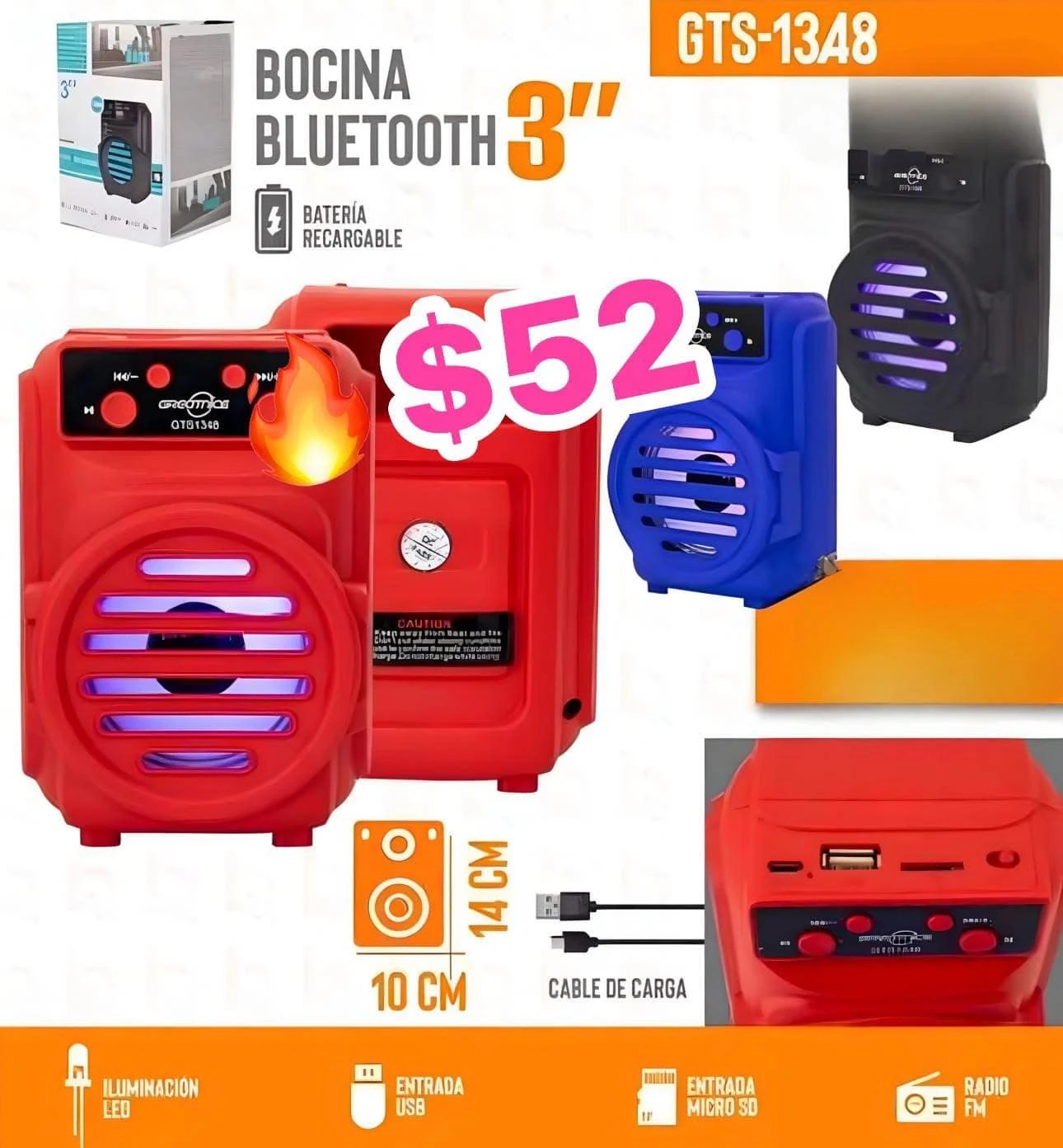 🔥BOCINA BLUETOOTH SD FM RECARGABLE🔥 1348