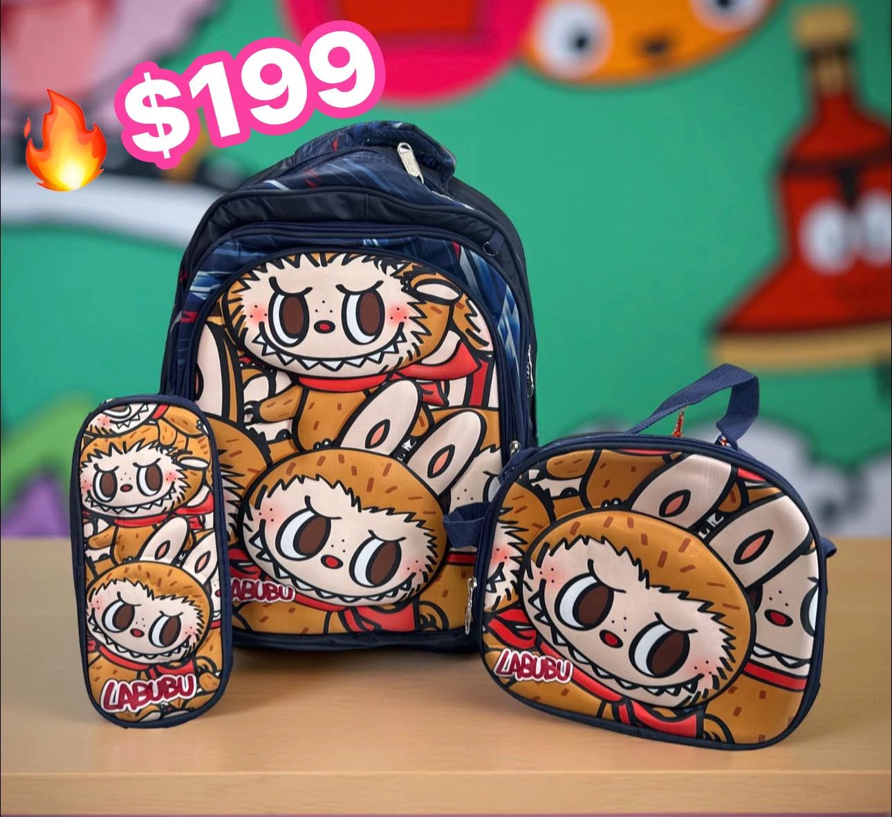 MOCHILA ESCOLAR LABUBU Y CAPBARA